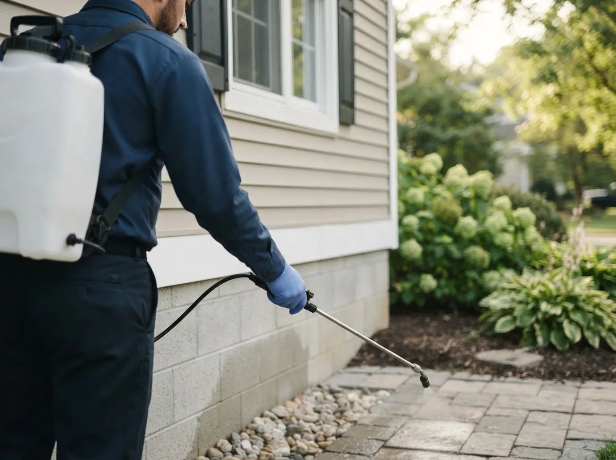 Pest control technician inspecting a home in Maitland, MO